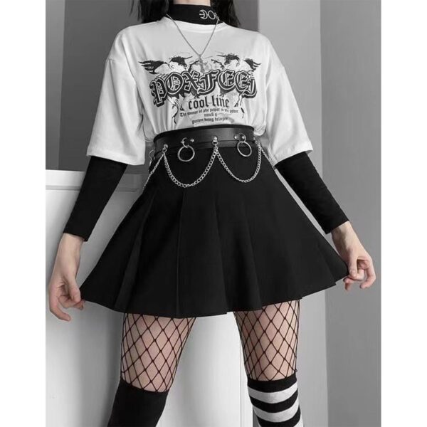 Metal Halkalı Zincir Detaylı Gotik Harness Kemer - Görsel 2