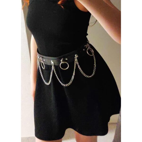 Metal Halkalı Zincir Detaylı Gotik Harness Kemer - Görsel 3