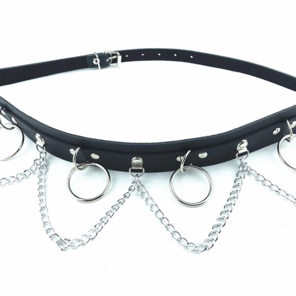 Metal Halkalı Zincir Detaylı Gotik Harness Kemer - Görsel 6