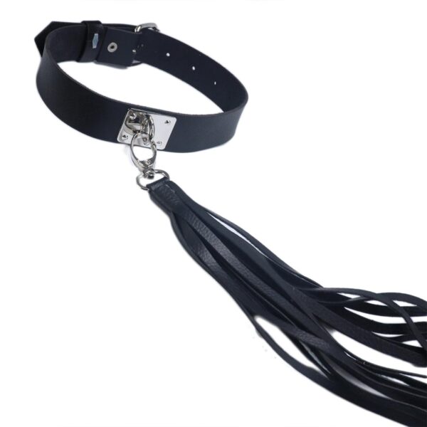 Deri Fırfırlı Choker Harness Kolye Siyah - Görsel 2