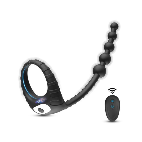 Kumandalı Titreşimli Penis Halkası ve Anal Boncuk Siyah - Görsel 1