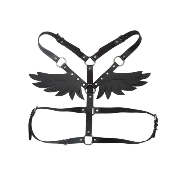Kanat Tasarımlı Deri Harness Gövde Aksesuarı Siyah - Görsel 1