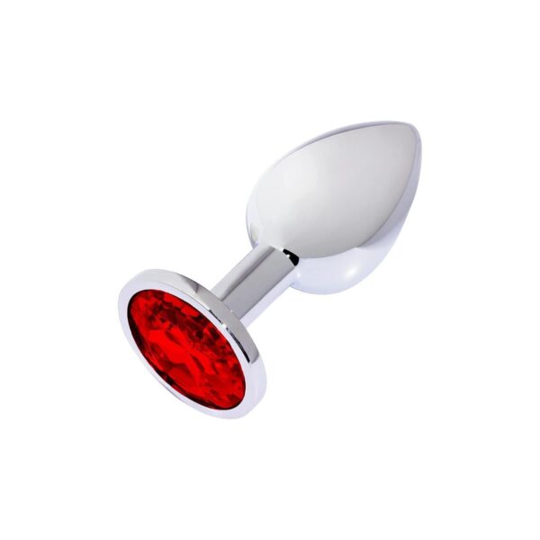 Metal Elmas Taşlı Anal Plug Kırmızı Orta Boy - Görsel 2