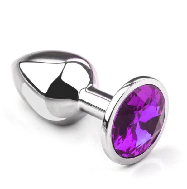 Metal Elmas Taşlı Anal Plug Mor En Küçük Boy - Görsel 1