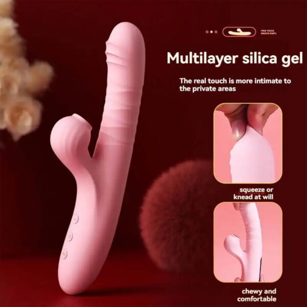 Modern Emişli ve Titreşimli Rabbit Vibratör Pembe - Görsel 4