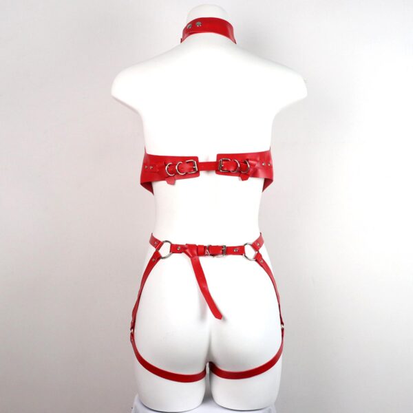 Kırmızı Deri Tam Vücut Harness Takımı - Görsel 5