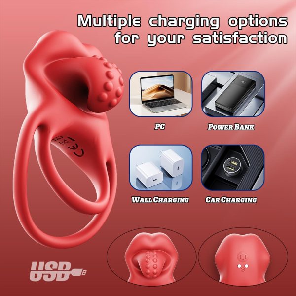 Dil Tasarımlı Titreşimli Penis ve Testis Halkası - Görsel 5