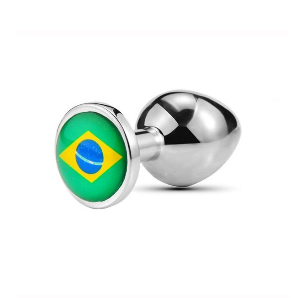 Brezilya Bayraklı Küçük Boy Metal Anal Plug – Paslanmaz Çelik, 7 cm - Görsel 1