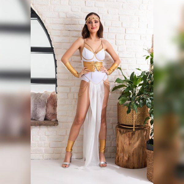 Fantazi Altın Varaklı Dansöz Kostümü Beyaz - Görsel 1