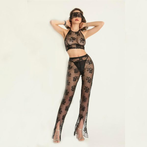 Fantezi Transparan Bralet, Pantolon Takım Siyah - Görsel 2