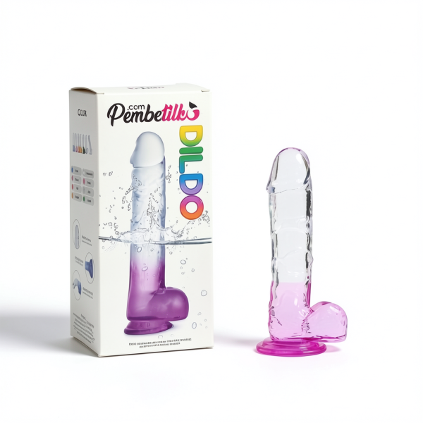 Silikon Şeffaf Mor Renkli Realistik Dildo 20 cm - Görsel 2