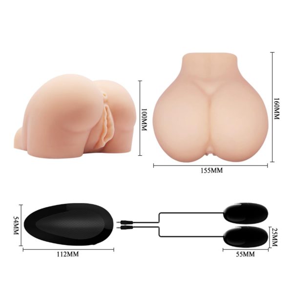 Crazy Bull Yuvarlak Kalça Formlu Çift Tünelli Çift Titreşim Motorlu Kalça Mastürbatör - Görsel 9