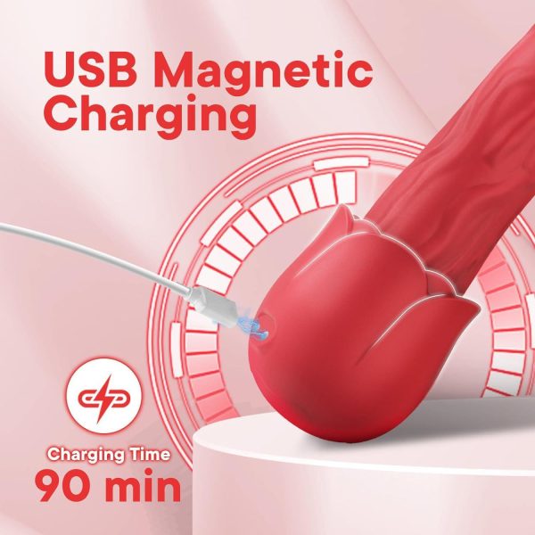 Pembe Tilki Isıtmalı 10 Modlu USB Manyetik Şarjlı Kırmızı Realistik Vibratör - Görsel 5