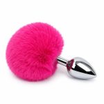 Ponponlu Metal Anal Plug Küçük Boy Koyu Pembe